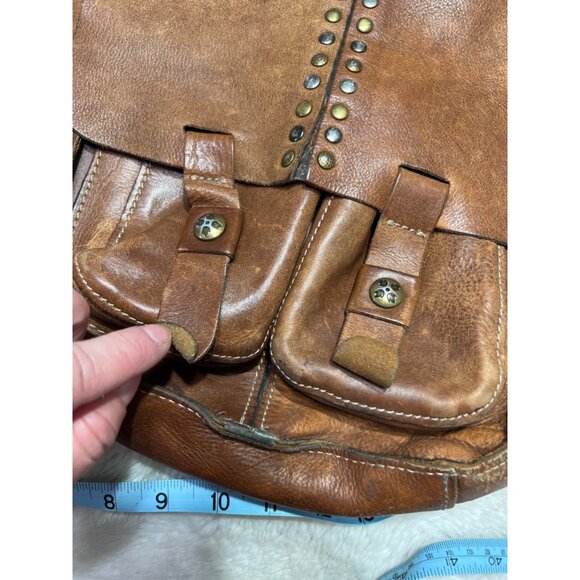Patricia Nash Armeno messenger Brown Leather Studded shoulder Bag With Dual Pock - Picture 10 of 11